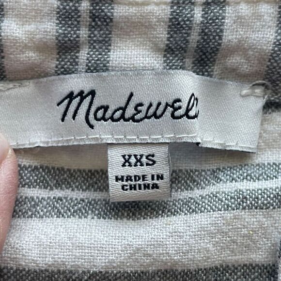 Madewell Dylan Gray Green and White Striped Blouse, Size XXS - Picture 7 of 11